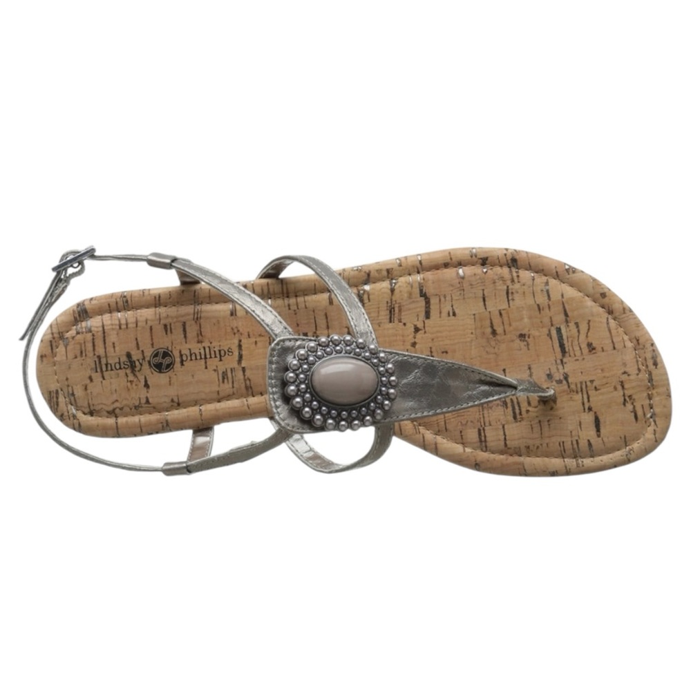 NEW Lindsay Phillips Pewter Faux Leather Meredith Thong Sandals size 11